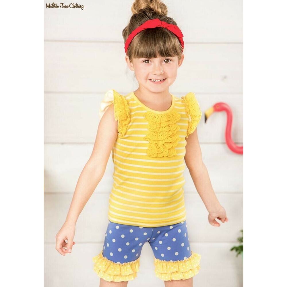 Matilda Jane Adventure Begins Blue x White Dots Day Camp Ruffle Bike Shorties 10